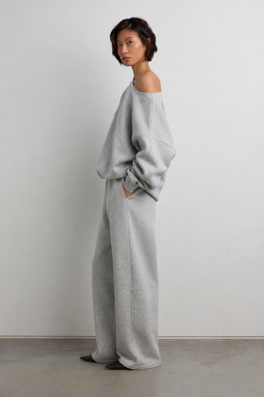 Luna Off-Shoulder Lounge Set – Heather Grey