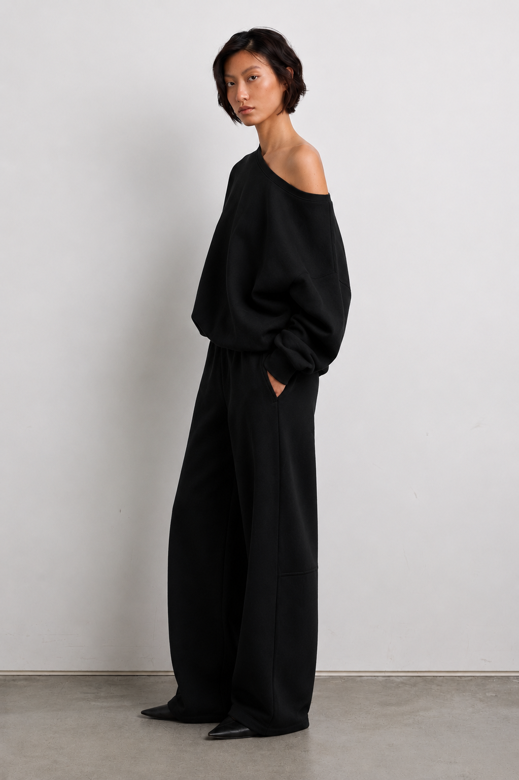 Luna Off-Shoulder Lounge Set – Midnight Black