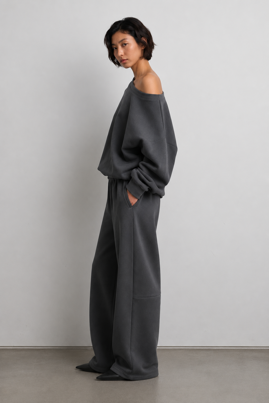 Luna Off-Shoulder Lounge Set – Charcoal Grey