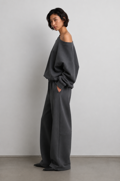 Luna Off-Shoulder Lounge Set – Charcoal Grey