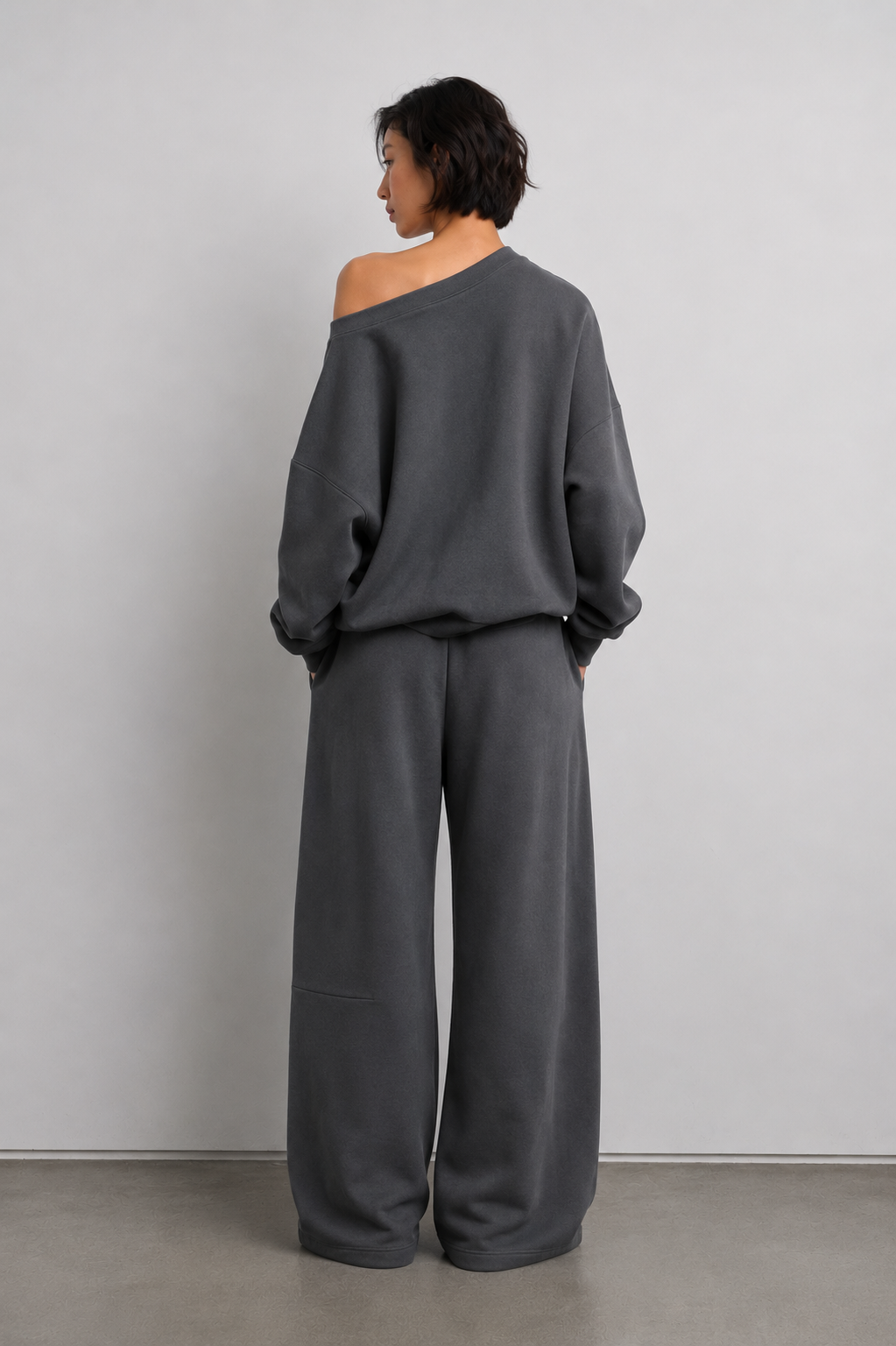 Luna Off-Shoulder Lounge Set – Charcoal Grey