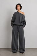 Luna Off-Shoulder Lounge Set – Charcoal Grey